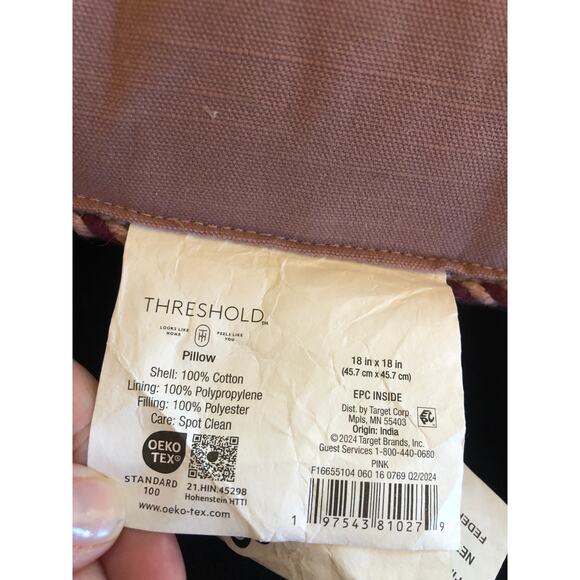 Threshold NWOT Cactus Silk Woven Square Diamond Decorative Pillow Mauve - Picture 4 of 7